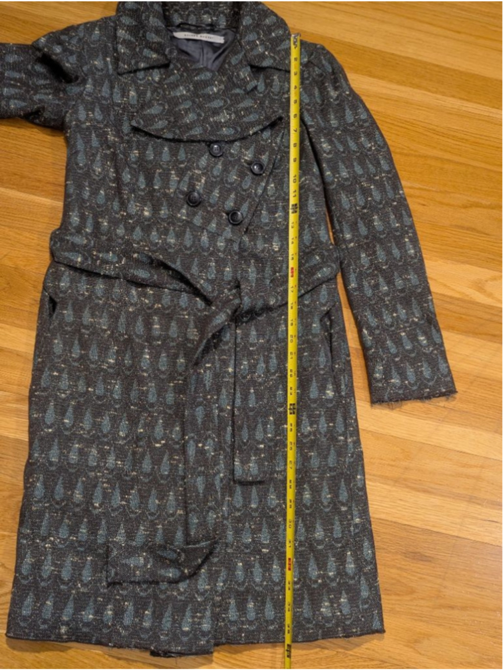 Roland Mouret Gray Teal Wool Blend Tweed Midi Coat US Size 4 - Picture 12 of 16